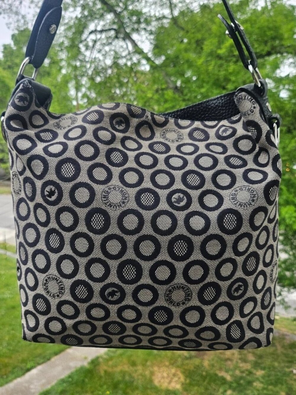 Vintage Hunting World Women Bag Blue Canvas/Leather Tote Bag Shoulder Bag